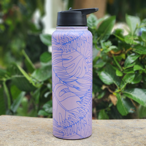 40oz Flask - Monstera (Light Purple)