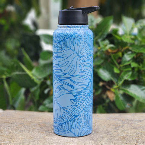40oz Flask - Monstera (Blue)