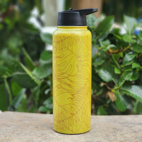 40oz Flask - Monstera (Yellow)
