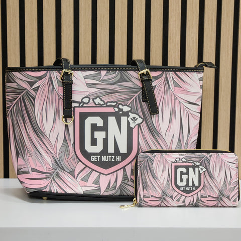 Leaves (Pink/Grey) - Purse w/ Wallet