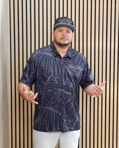 Palm Leaves (Black) - Polo (Adult)