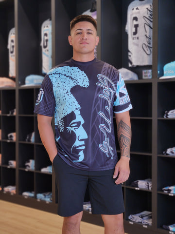 Kamehameha Tribal (Black/Light Blue) - Men's Jersey (Short Sleeve)