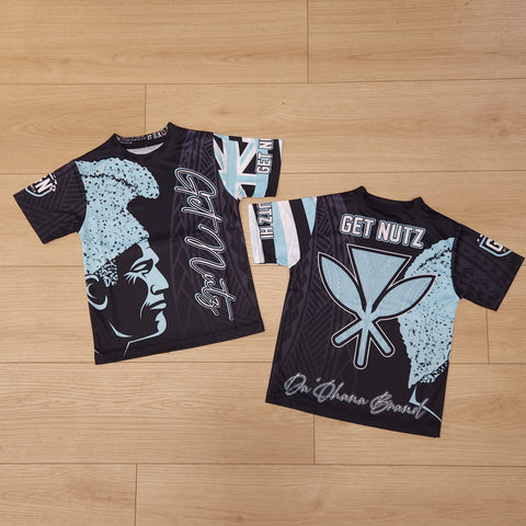 Kamehameha Tribal (Black/Light Blue) - Kids Jersey (Short Sleeve)