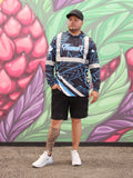 Tribal (Blue) - Men's Reflective Jersey Hoodie (Long Sleeve)