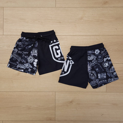 Getnutz Collage (Black/White) - Kids Surf Shorts