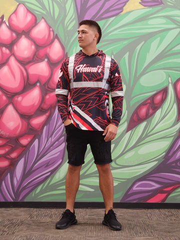 Tribal (Red) - Men's Reflective Jersey Hoodie (Long Sleeve)