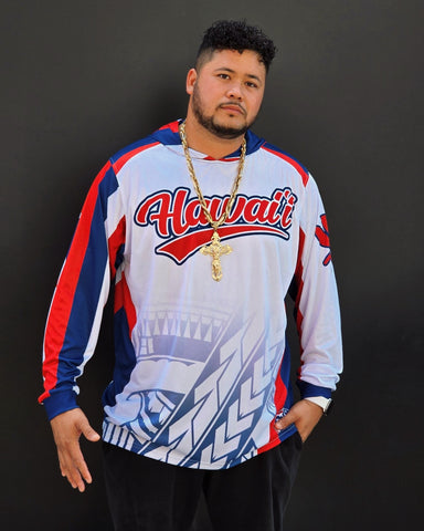 Hawaii Flag White L/S Jersey Hoodie - Mens