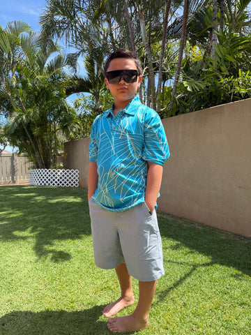 Palm Leaves (Teal) - Kids Polo