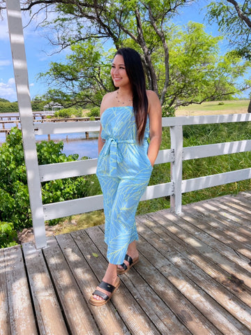 Palm Leaves (Blue/Yellow) - Romper (Ladies)