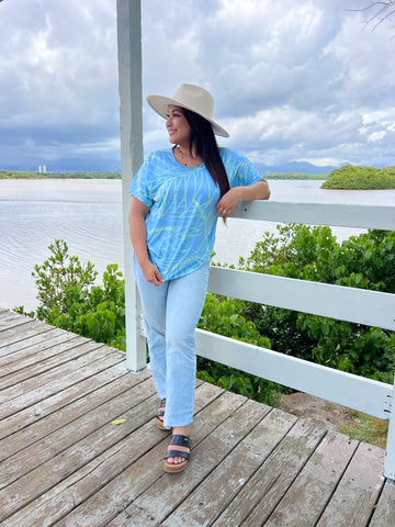 Palm Leaves (Blue/Yellow) - Aloha Tee (Ladies)