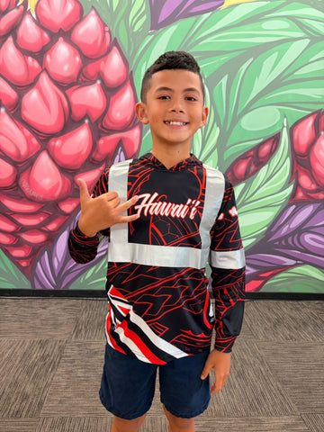 Tribal (Red) - Kids Reflective Jersey Hoodie (Long Sleeve)