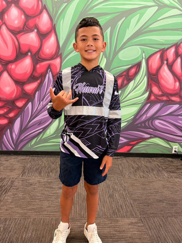 Tribal (Purple) - Kids Reflective Jersey Hoodie (Long Sleeve)