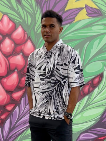 Palm Leaves (Black) - Polo (Adult)