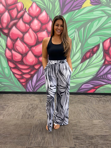 Palm Leaves (Black) - Flowy Pants (Ladies)