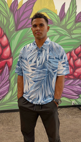 Palm Leaves (Blue) - Polo (Adult)
