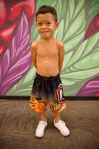 Floral (Orange) - Kids Surf Shorts