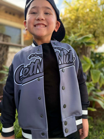 Getnutz (Grey) - Kids Bomber Button-Up Jacket