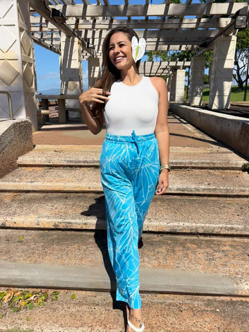 Palm Leaves (Teal) - Flowy Pants (Ladies)